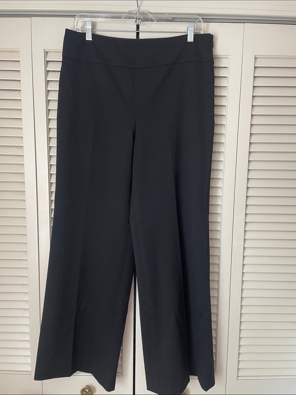 Ann Taylor Wide-Leg Flat Front Wool Dress Pants Sz 12 Black fully lined side zip